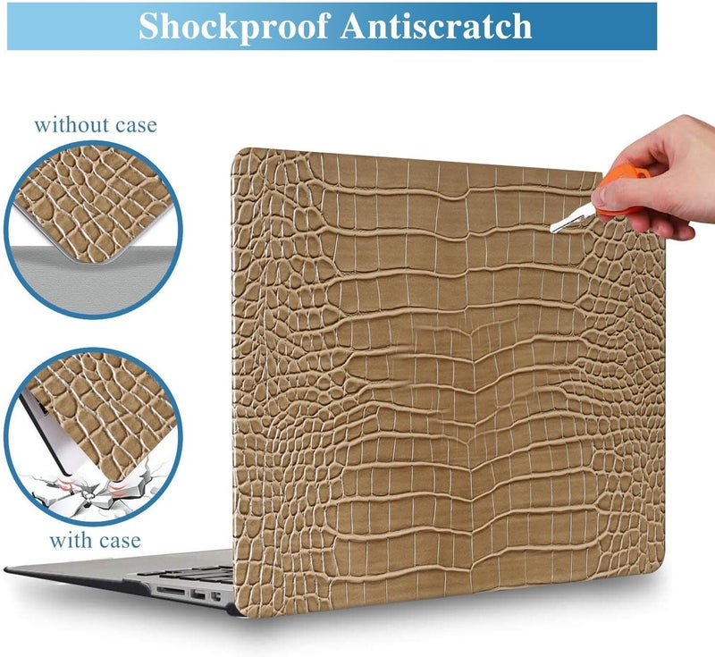 KEROM Compatible with Crocodile MacBook Air 13 Inch Case 2025-2022 M4 M3 M2 A3240 A3113 A2681, Textured Elegant Luxury Aligator Skin Snakeskin PU Leather Hardshell Case & Keyboard Cover, Brown - Image 2